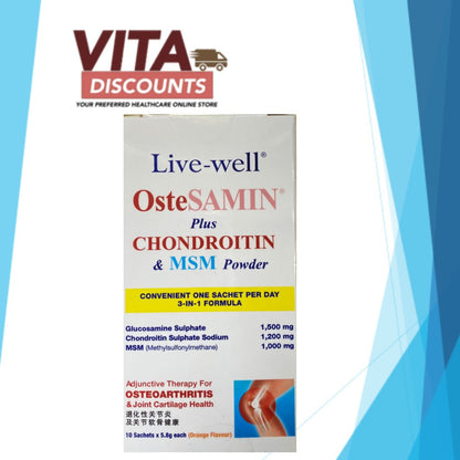 Live-Well Ostesamine Plus Chondroitin & Msm Powder Type Sacs (10's) [Exp 02/2027]