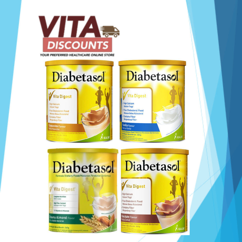 Diabetasol Powder Cappuccino / Chocolate / Vanilla / Creamy Almond Small Tin (360g) [Exp 03/2027]