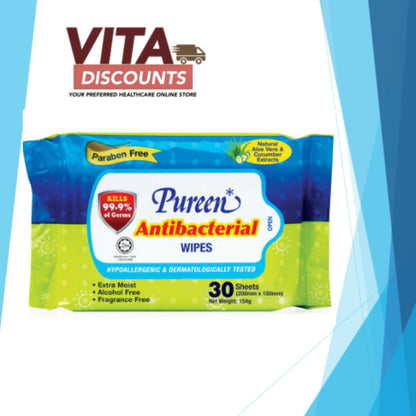 Pureen Antibacterial Wipes (200 x 150mm x 30's)