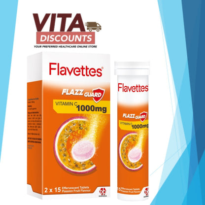 Flavettes Flazz Guard Vitamin C 1000mg Etabs Passion Fruit (15's x 1/2 Pack) [Exp 03/2027]