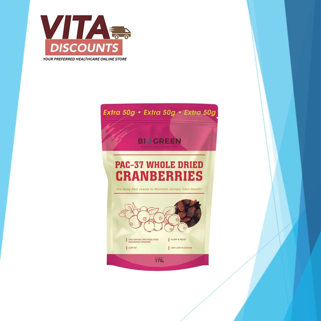 Biogreen Pac-37 Whole Dried Cranberries (170g) [Exp 04/2027]