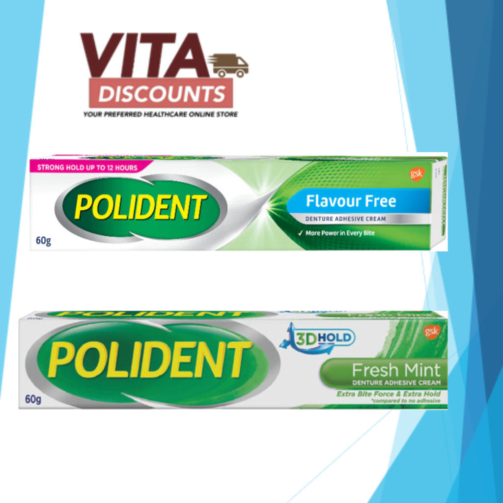 Polident Denture Adhesive Cream Fresh Mint/Flavour Free (60g) [Exp 09/2027]