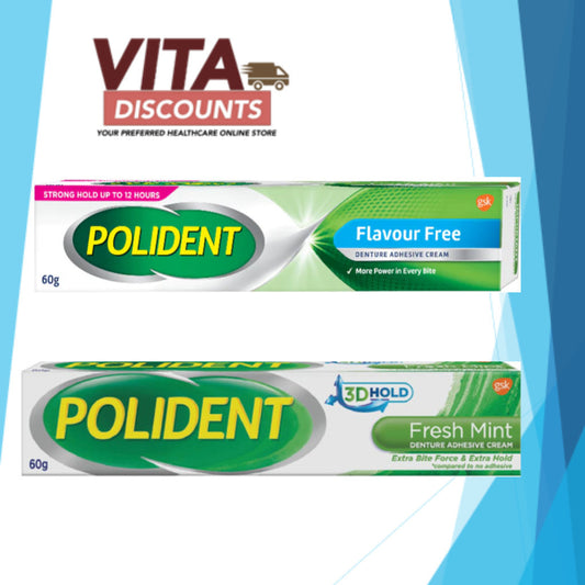 Polident Denture Adhesive Cream Fresh Mint/Flavour Free (60g) [Exp 09/2027]