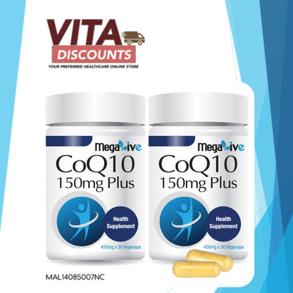 Megalive Coq10 150mg Plus Vcaps (30's) Pack-Of-2 [Exp 08/2028]  [Extra 2 Gift]