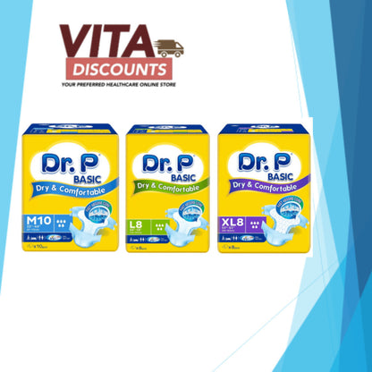 Dr. P Adult Diapers Basic - Size M/L/XL (8's)