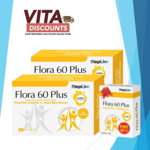 Megalive Flora 60 Plus Sacs (30's) Pack-Of-2+10S [Extra 2 Gift]