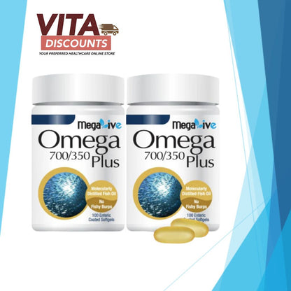 Megalive Omega 700/350 Sgel Regular Without Plus Gold (100's) Pack-Of-2 [Exp 01/2028]  [Extra 2 Gift]