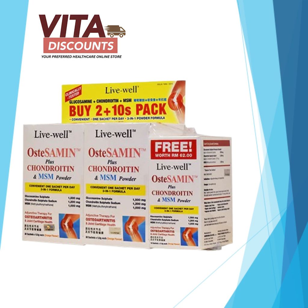 Live-Well Ostesamin Plus Chondroitin & Msm Powder Type Sacs (30's x 2 Pack + 10's)