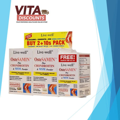 Live-Well Ostesamin Plus Chondroitin & Msm Powder Type Sacs (30's x 2 Pack + 10's)