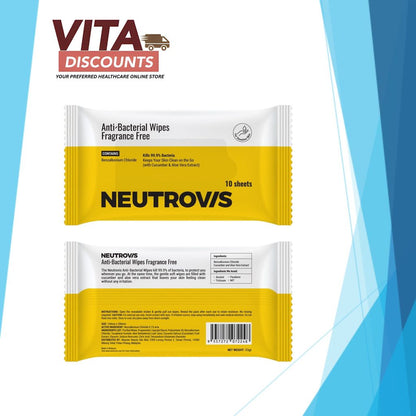 Neutrovis Alcohol Anti-Bacterial Wipes Fragrance Free Sheets (10's)