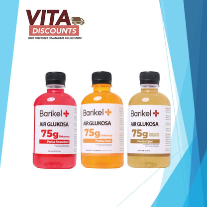 Barikel+ Air Glukosa 75g - Perisa Oren/Epal/Strawberry (300ml) [Exp 08/2027]