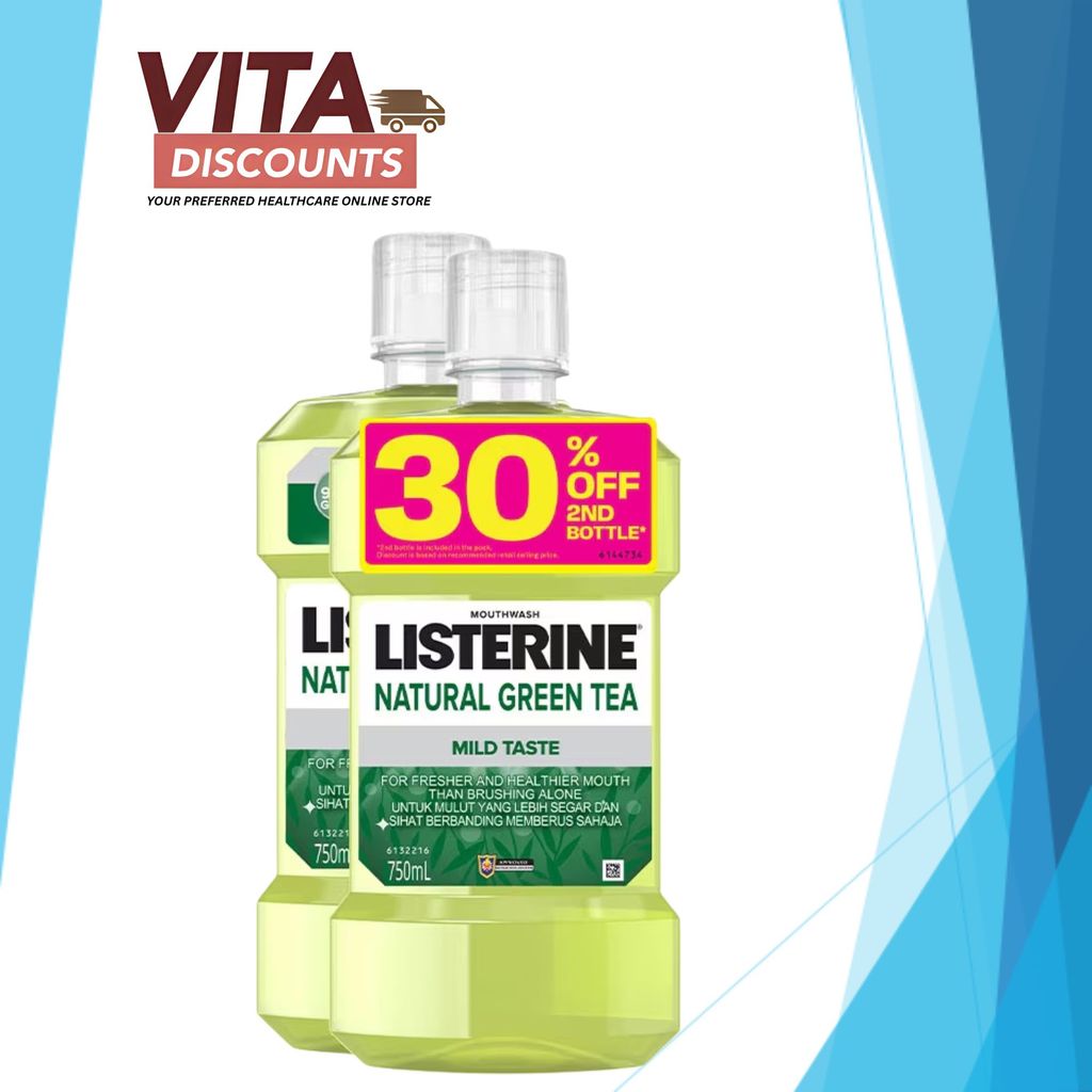 Listerine Mouthwash Natural Green Tea (750ml x 2 Pack) [Exp 10/2028]