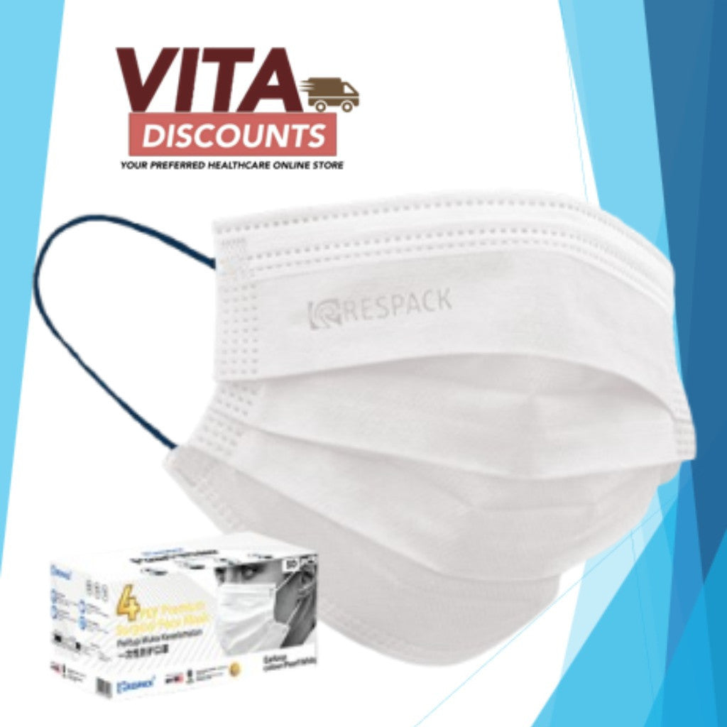 Respack 4-Ply Premium Surgical Face Mask - Pearl White/Dove Grey/Ash Blue (50's)