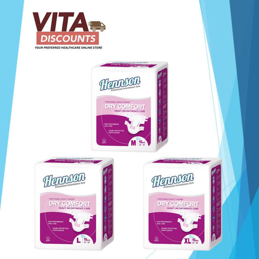 Hennson Dry Comfort Disposable Adult Diapers - Size M/L/XL (10's)
