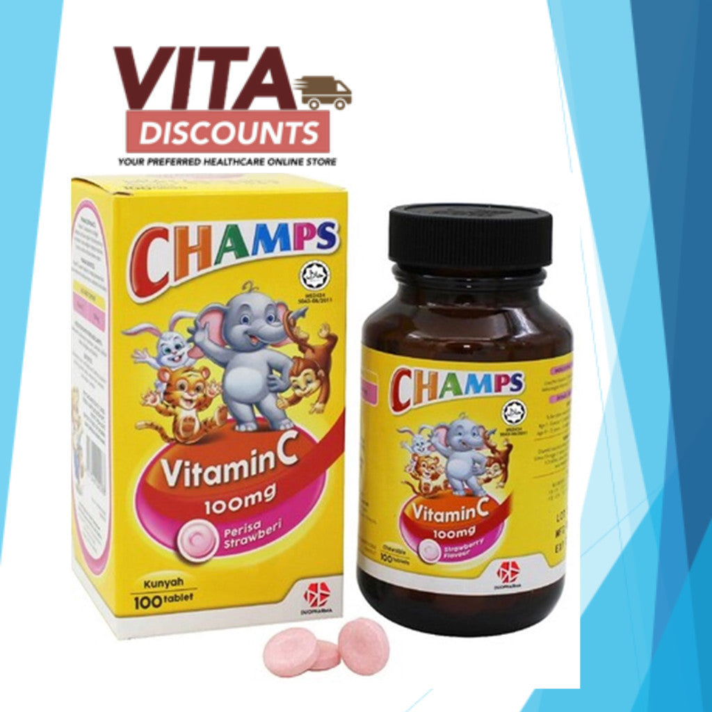 Champs Vitamin C 100mg Tabs Strawberry (100's) Pack-Of-1/2 [Exp 08/2028]
