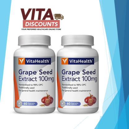 Vitahealth Grape Seed Extract 100mg Vcaps (60's x 2 Pack) [Exp 03/2027]
