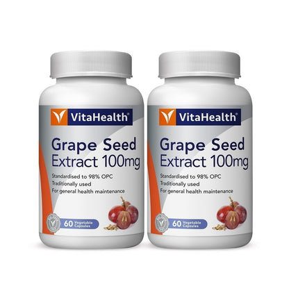 Vitahealth Grape Seed Extract 100mg Vcaps (60's x 2 Pack) [Exp 03/2027]