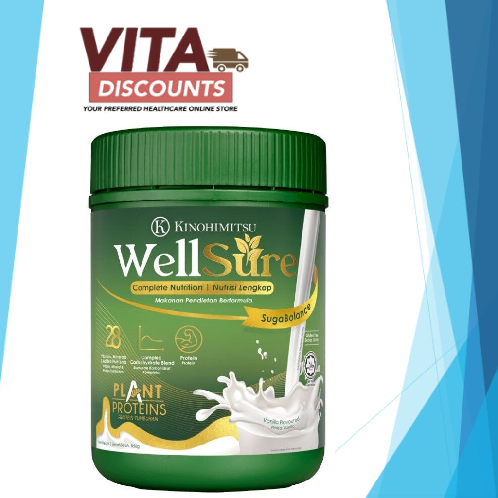 Kinohimitsu Wellsure Sugabalance Plant-Based Complete Nutrition Powder Vanila Flavour (850g) [Exp 03/2028]