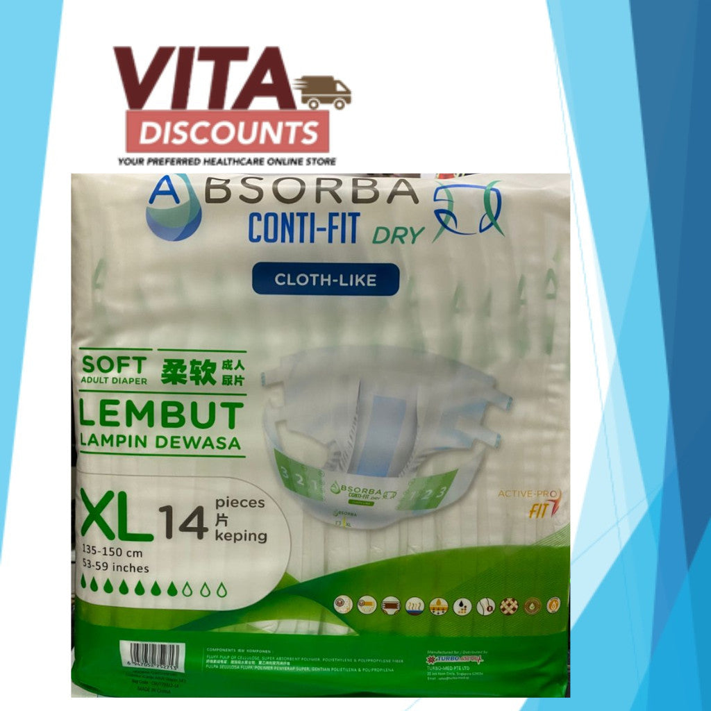 Absorba Conti-Fit Dry Cloth-Like Adult Diapers Size Xl (14's)