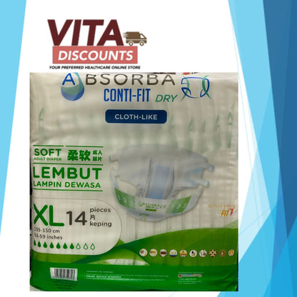 Absorba Conti-Fit Dry Cloth-Like Adult Diapers Size Xl (14's)