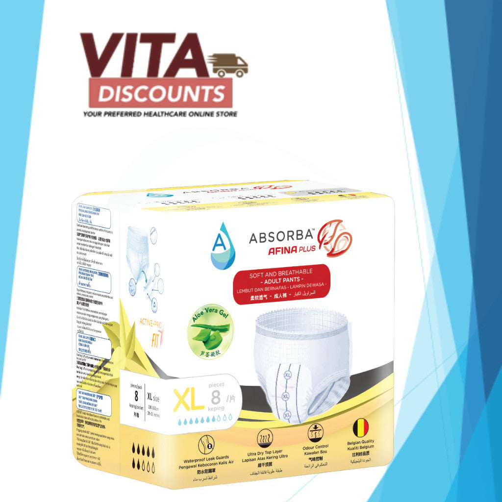 Absorba Afina Plus Adult Pants One Pack - Size M/L/XL (10's/9's/8's)