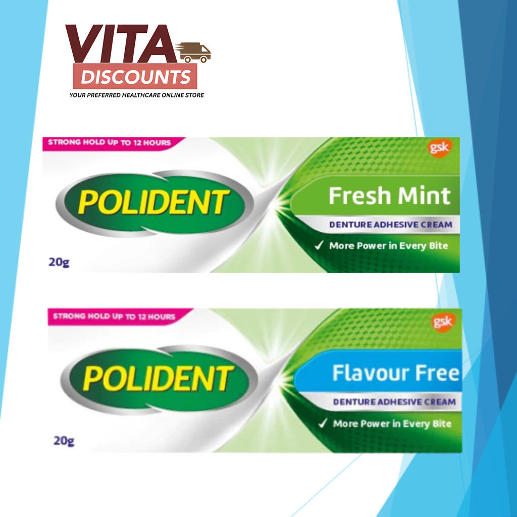 Polident Denture Adhesive Cream Fresh Mint/Flavour Free (20g) [Exp 09/2028]