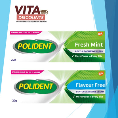 Polident Denture Adhesive Cream Fresh Mint/Flavour Free (20g) [Exp 09/2028]