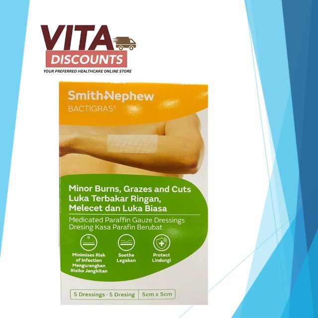 Smith&Nephew Bactigras Small Size (5 x 5cm x 5's) [Exp 10/2028]