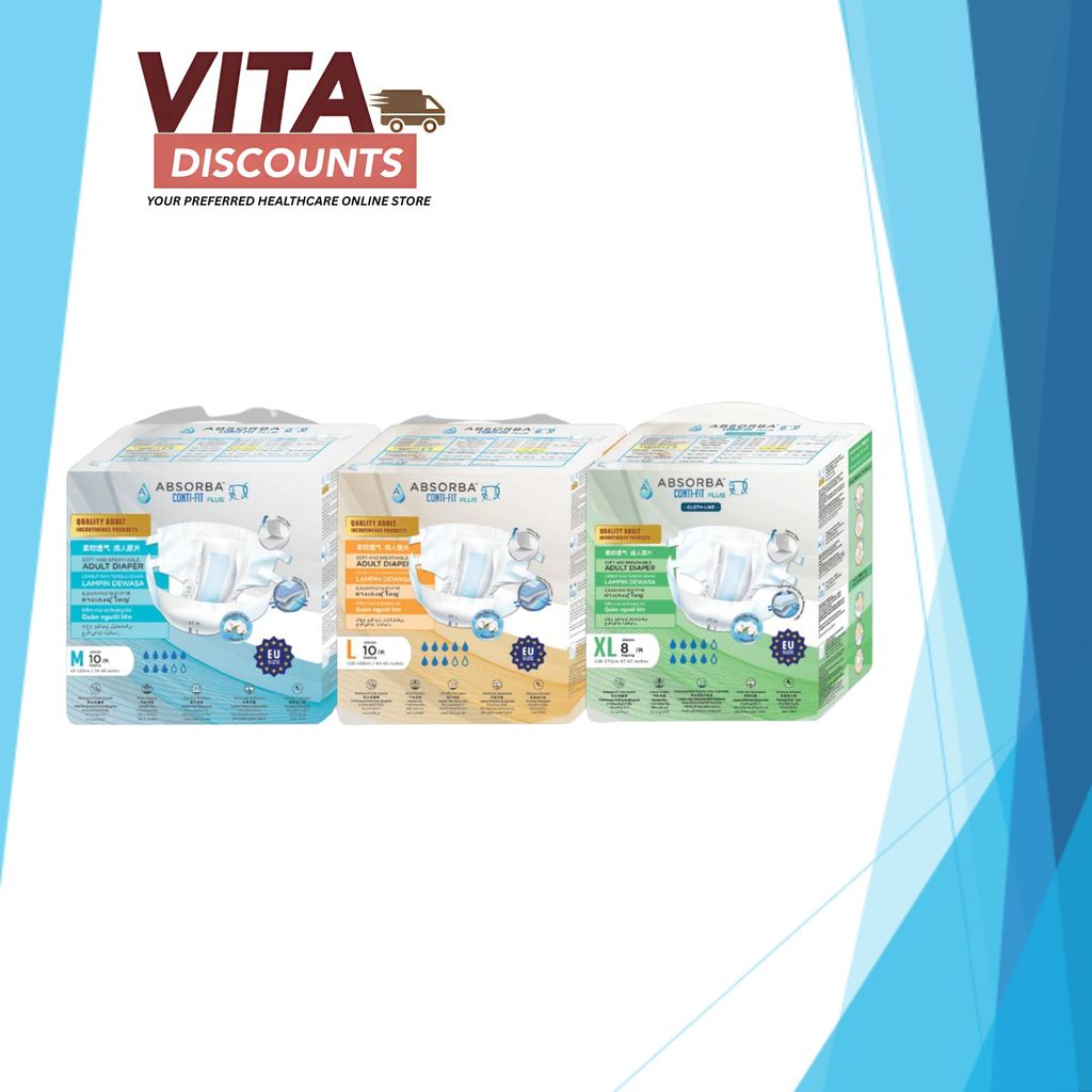 Absorba Conti-Fit Plus/Nateen Super Cloth-Air Adult Diapers - Size M/L/XL (10's/8's)