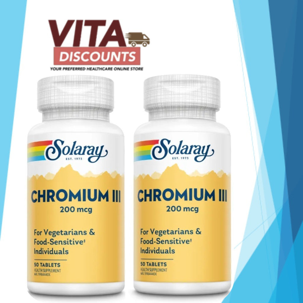 Solaray Chromium Iii 200mcg Tabs (50's x 2 Pack) [Exp 03/2027]