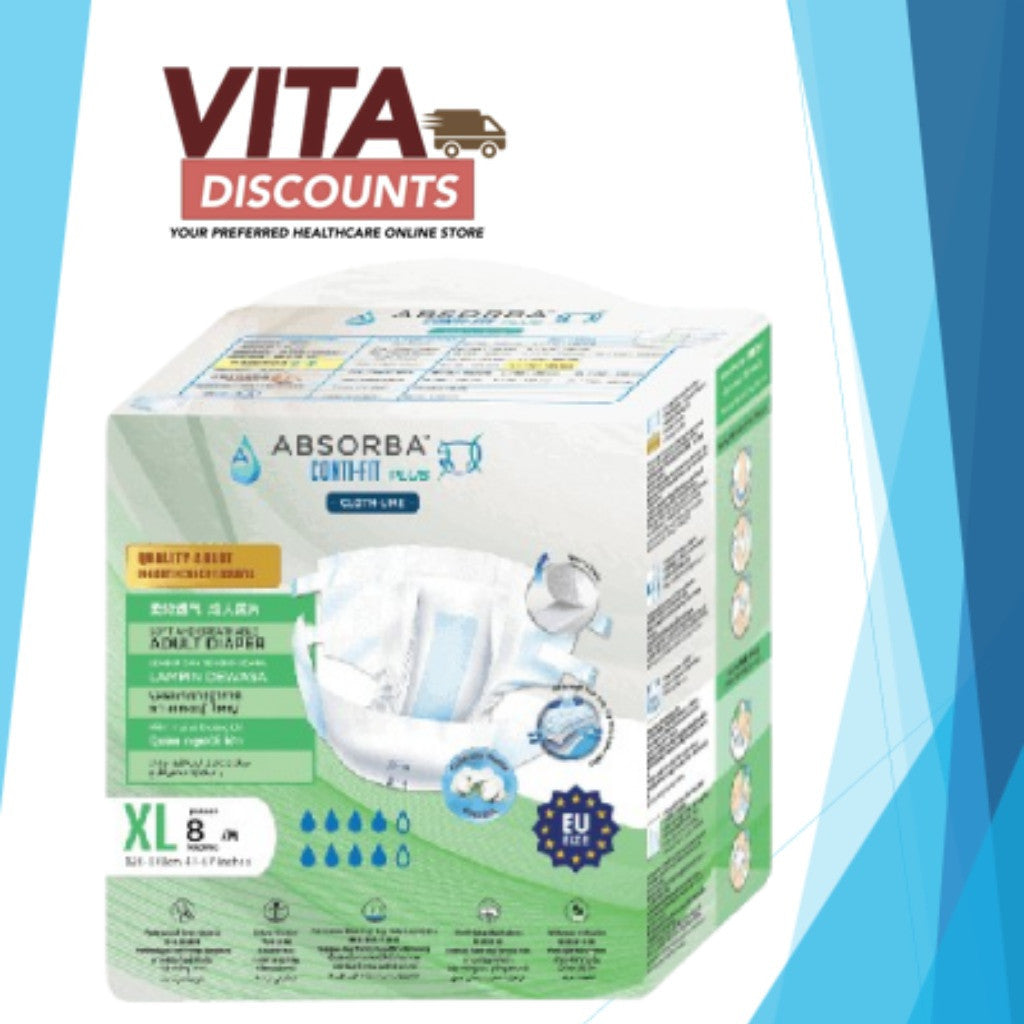 Absorba Conti-Fit Plus/Nateen Super Cloth-Air Adult Diapers - Size M/L/XL (10's/8's)