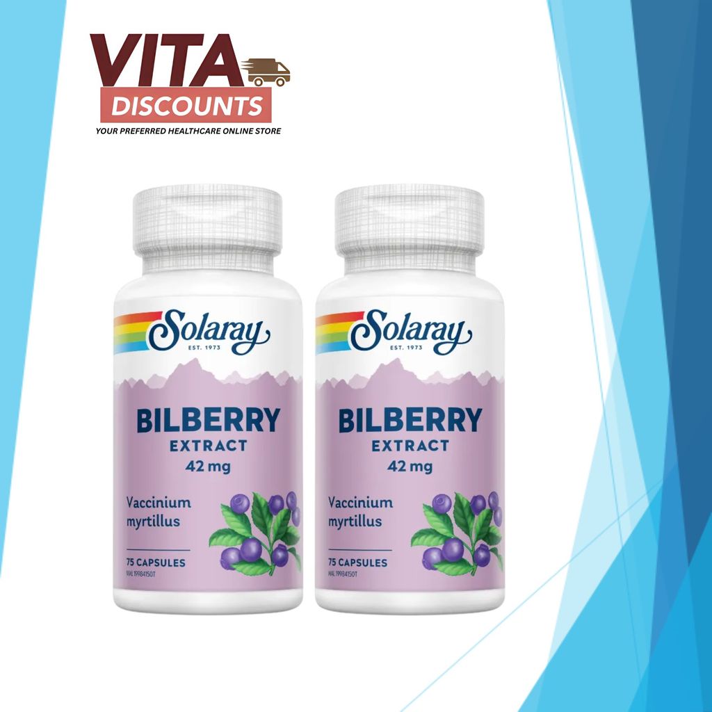 Solaray Bilberry 42mg Caps (75's x 2 Pack) [Exp 03/2027]