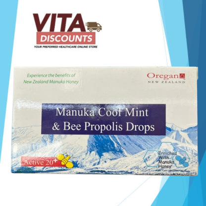 Oregan Manuka Cool Mint & Bee Propolis Drops Active 20+ (12's)