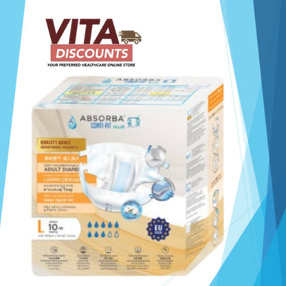 Absorba Conti-Fit Plus/Nateen Super Cloth-Air Adult Diapers - Size M/L/XL (10's/8's)