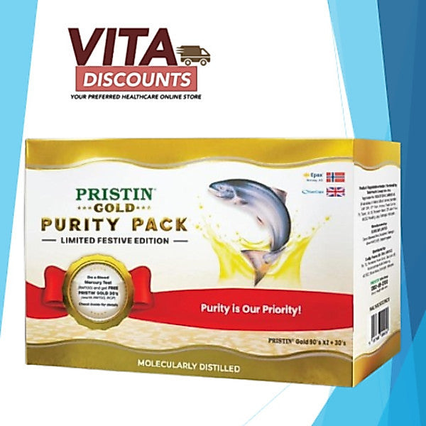 Pristin Gold Omega-3 Fish Oil Purity Pack (1.2g) Sgels (90's) Pack-Of-2+30S [Exp 06/2028]  [Box Seperated For Safety]