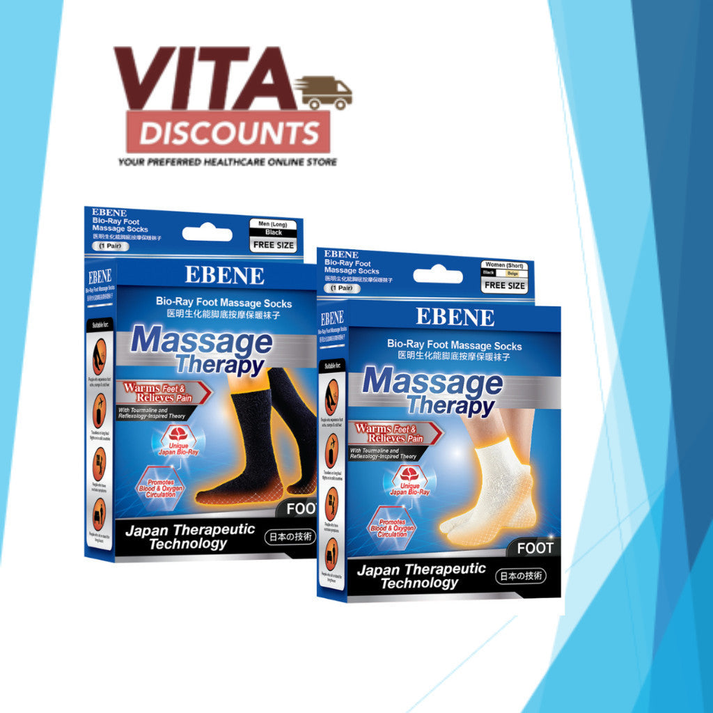Ebene Bio-Ray Foot Massage Socks Men's/Women's (1 Pair x 1/2 Pack) [Exp 07/2027]