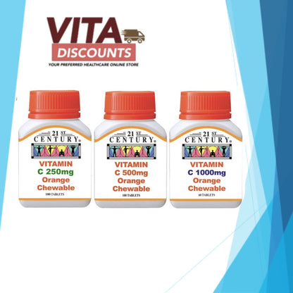21St Century Vitamin C 250mg/500mg/1000mg Orange Chewable Tabs (60's/100's) [Exp 05/2028]