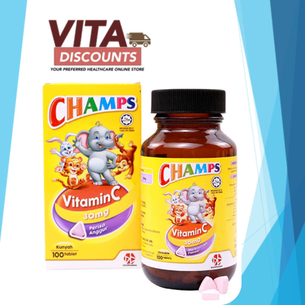 Champs Vitamin C 30mg Tabs Blackcurrant (100's x 1/2 Pack) [Exp 08/2027]