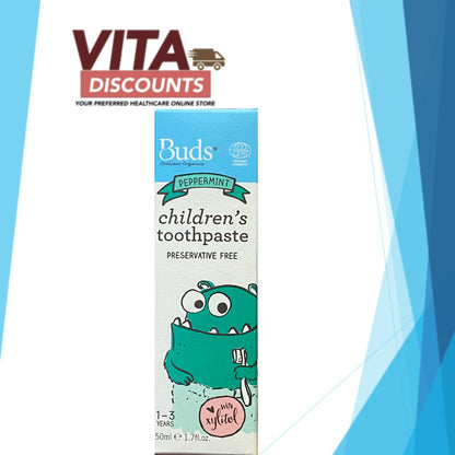 Buds Children Toothpaste - Fluoride/Xylitol Peppermint/Strawberry/Blackcurrant (50ml) [Exp 01/2028]