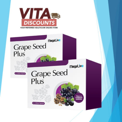 Megalive Grape Seed Plus Vcaps (30's) Pack-Of-2 [Extra 2 Gift]
