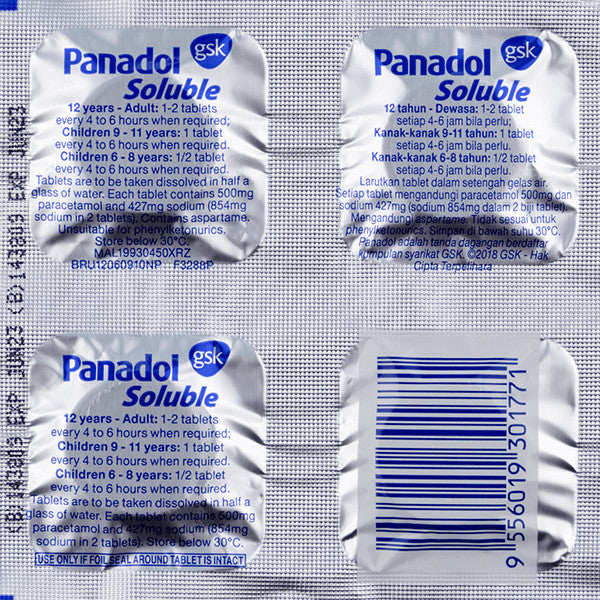 Panadol Soluble 500/427mg Tabs One Strip (4's)