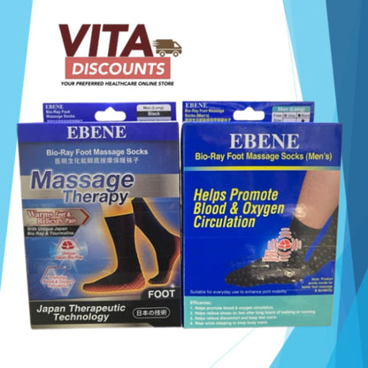 Ebene Bio-Ray Foot Massage Socks Men's/Women's (1 Pair x 1/2 Pack) [Exp 07/2027]