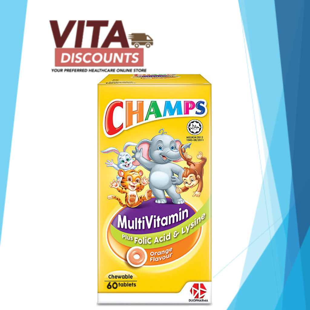 Champs Multivitamin Plus Folic Acid & Lysine Ctabs Orange (60's x 1/2 Pack) [Exp 08/2027]