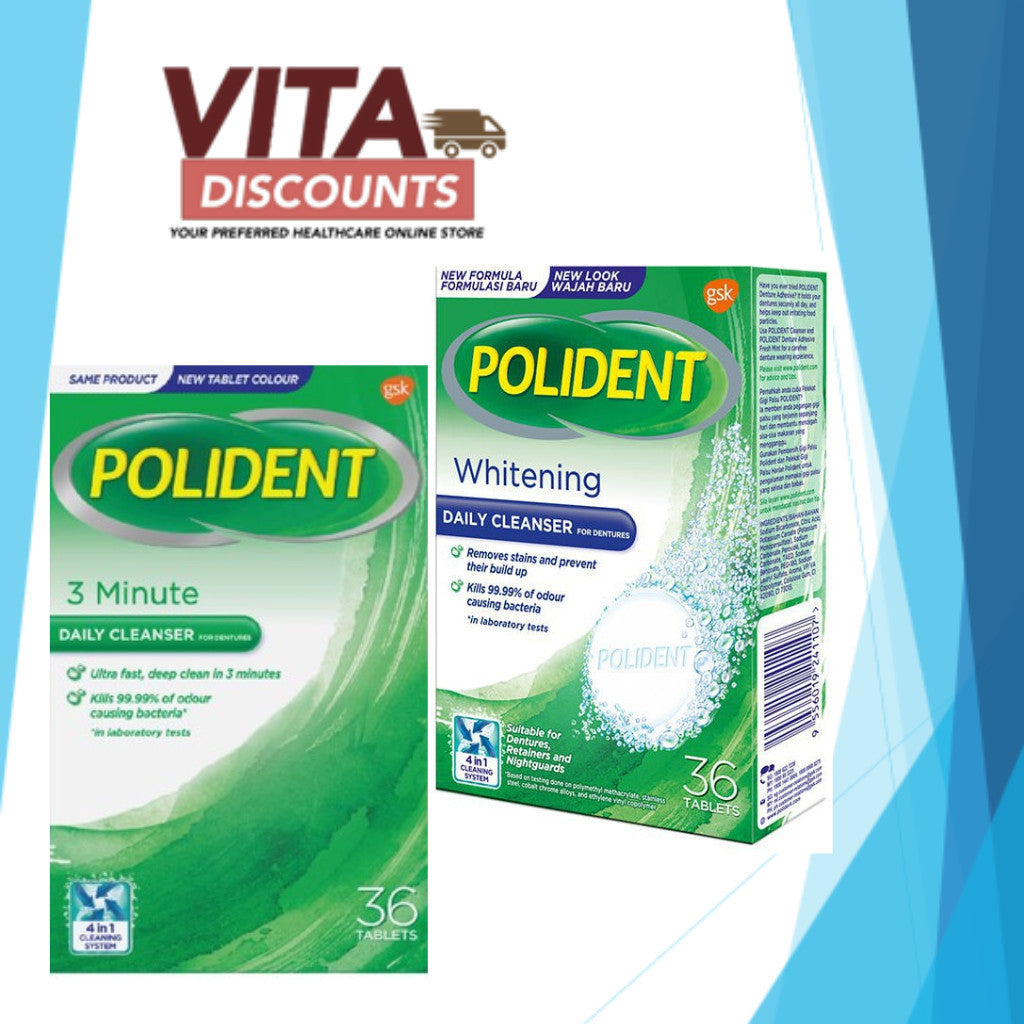 Polident Daily Cleanser For Dentures Tabs 3 Minute/Whitening Big Pack (36's) [Exp 06/2027]