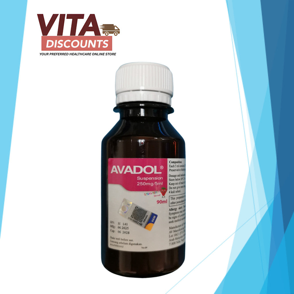Avadol 250/5mg Suspension Strawberry (90ml) [Exp 02/2028]