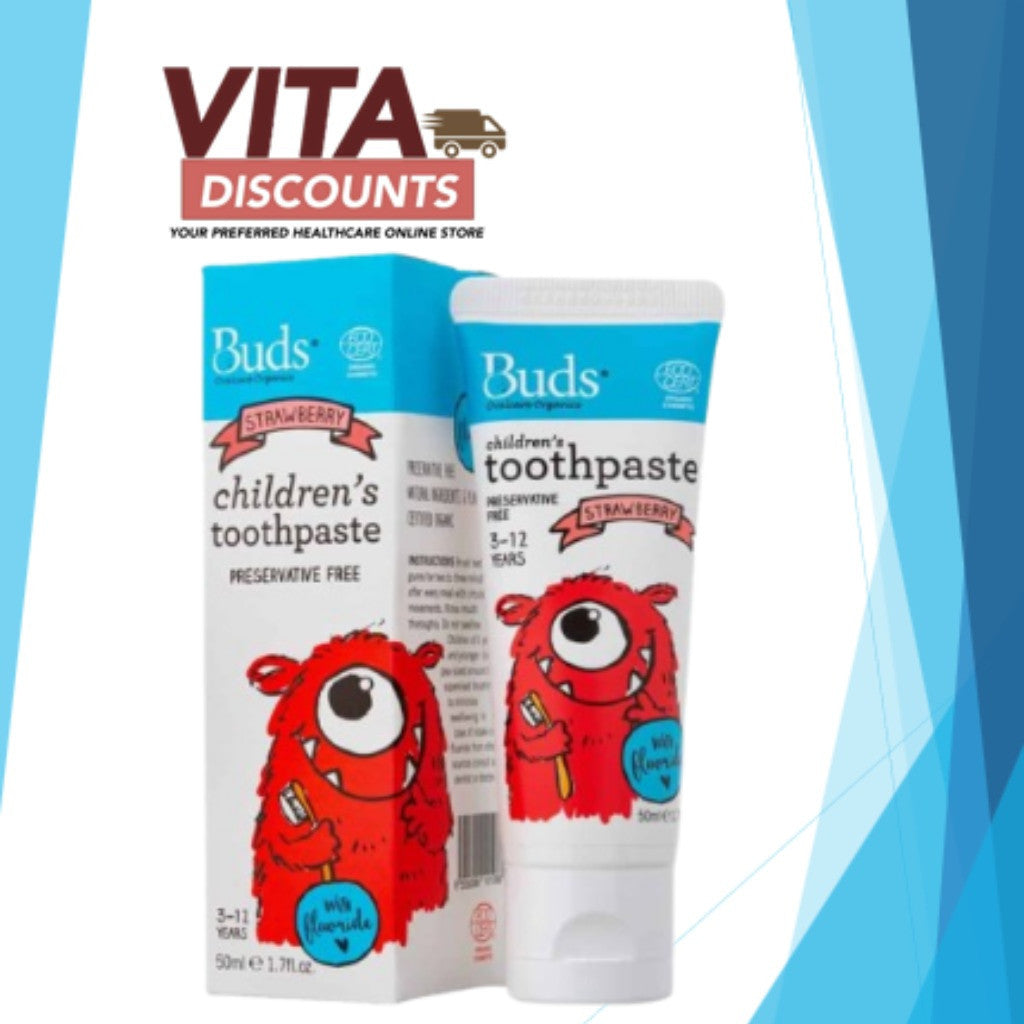 Buds Children Toothpaste - Fluoride/Xylitol Peppermint/Strawberry/Blackcurrant (50ml) [Exp 01/2028]