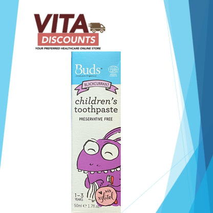 Buds Children Toothpaste - Fluoride/Xylitol Peppermint/Strawberry/Blackcurrant (50ml) [Exp 01/2028]