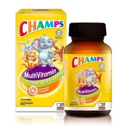 Champs Multivitamin Plus Folic Acid & Lysine Ctabs Orange (60's x 1/2 Pack) [Exp 08/2027]