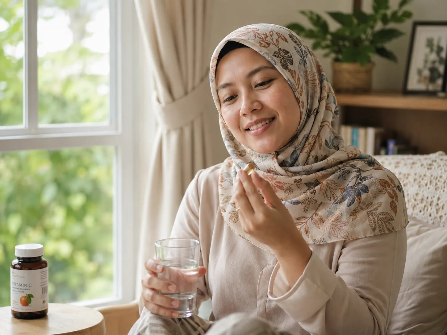 Customer taking a daily supplement at home